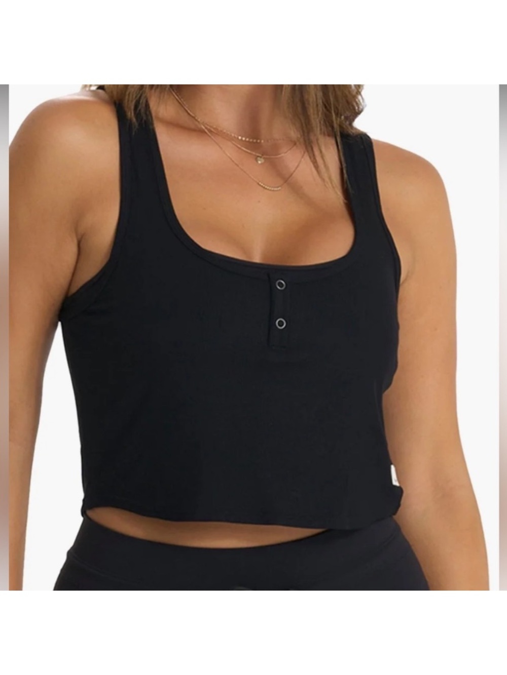 NWOT Vuori COVE CROP Black Ribbed Henley Crop Tank